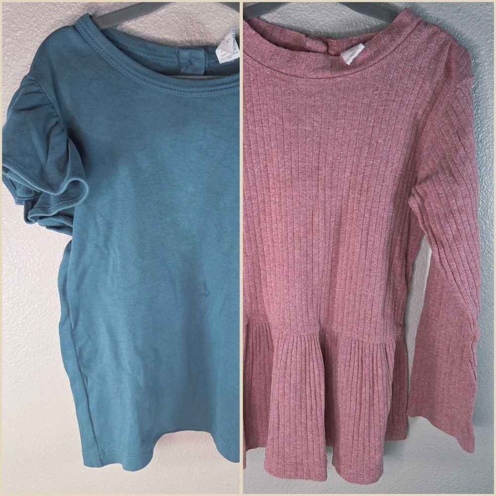 Kate Quinn Girls Ribbed Peplum Top Bundle Size 6Y Pink Blue Organic Cotton